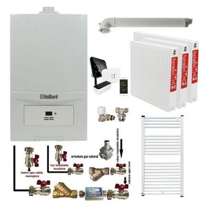 Pachet apartament cu 2 camere, Centrala termica in condensatie Vaillant ecoTEC Pure VUW 236/7-2, 23 kw, murala, afisaj digital, schimbator caldura inox, kit de evacuare, calorifere otel, termostat Salus IT 500 si fitinguri montaj imagine