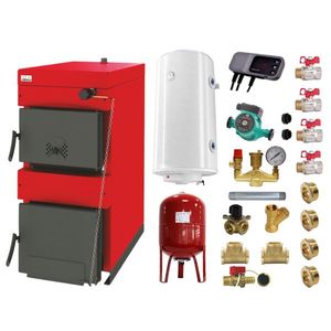 Pachet Centrala pe combustibil solid ​Sunsystem Burnit NWB 35 kW, boiler termoelectric, vas expansiune, pompa circulare, controller pompa, fitinguri montaj imagine