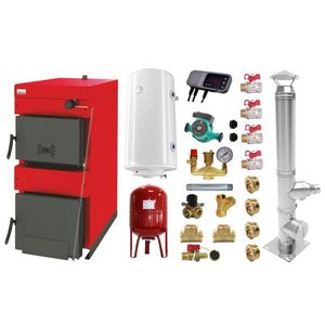 Pachet Centrala pe combustibil solid ​Sunsystem Burnit NWB 45 kW, cos inox, boiler termoelectric, vas expansiune, pompa circulare, controller pompa, fitinguri montaj imagine