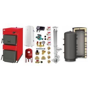 Pachet Centrala pe combustibil solid ​Sunsystem Burnit NWB 45 kW, cos inox, puffer, boiler termoelectric, vas expansiune, pompa circulare, controller pompa, fitinguri montaj imagine