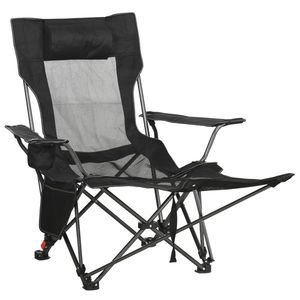 Outsunny Scaun Pliabil pentru Camping cu Spătar Reglabil și Suport pentru Picioare, Portabil și Confortabil, Negru, 58x148x90cm | Aosom Romania imagine