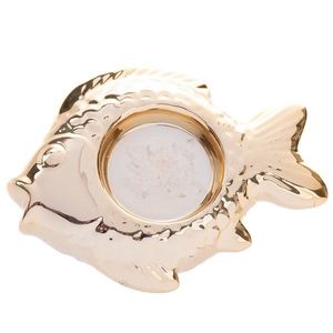 Suport de lumânări de Crăciun din ceramică Fish auriu, 11 x 2 x 8, 5 cm imagine