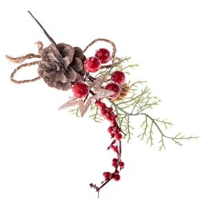 Ramură decorativă de Crăciun, cu bobițe roșii, 15 x 29 x 6 cm imagine