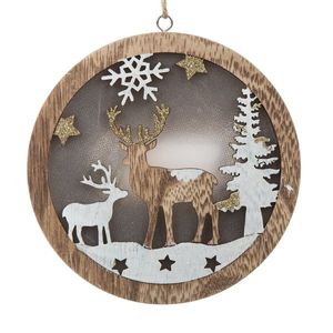 Ornament suspendat din lemn cu lumină LED Fawn , 13 x 13 x 2, 5 cm imagine