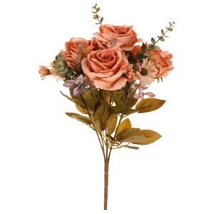 Buchet artificial Trandafir cu eucaliptportocaliu, 35 cm imagine