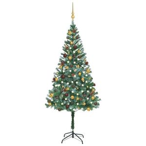 vidaXL Brad Crăciun artificial pre-iluminat globuri/conuri pin, 180 cm imagine
