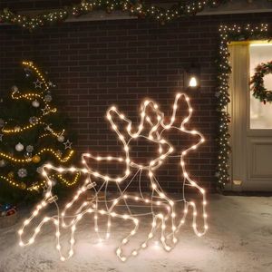 vidaXL Figurină ren de Crăciun cu LED, 2 buc., alb cald, 57x55x4, 5 cm imagine