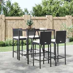 vidaXL Set mobilier bar de grădină cu perne, 5 piese, negru, poliratan imagine
