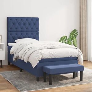 vidaXL Pat box spring cu saltea, albastru, 80x200 cm, textil imagine