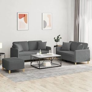 vidaXL Set de canapele cu perne, 3 piese, gri închis, textil imagine