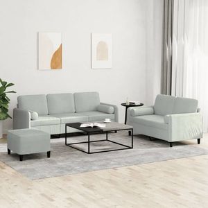 vidaXL Set de canapele, 3 piese, cu perne, gri deschis, catifea imagine