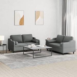 vidaXL Set de canapele cu perne, 2 piese, gri închis, material textil imagine
