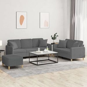 vidaXL Set de canapele cu perne, 3 piese, gri închis, textil imagine