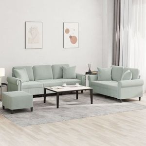 vidaXL Set de canapele, 3 piese, cu perne, gri deschis, catifea imagine