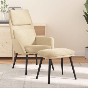 vidaXL Scaun de relaxare cu taburet, crem, textil imagine