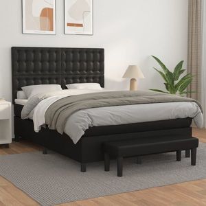 vidaXL Pat box spring cu saltea, negru, 140x190 cm, piele ecologică imagine