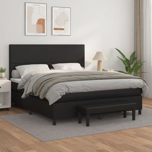 vidaXL Pat box spring cu saltea, negru, 180x200 cm, piele ecologică imagine