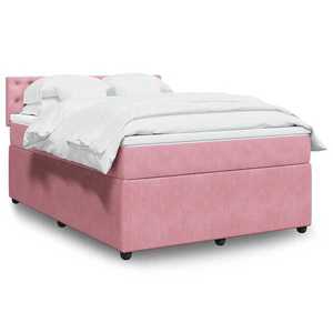 vidaXL Pat box spring cu saltea, roz, 160x200 cm, catifea imagine