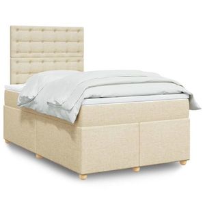 vidaXL Pat box spring cu saltea, crem, 120x200 cm, textil imagine