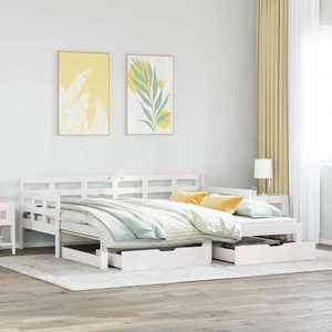 vidaXL Pat de zi cu extensie și sertare fără saltea, alb, 90x200 cm imagine