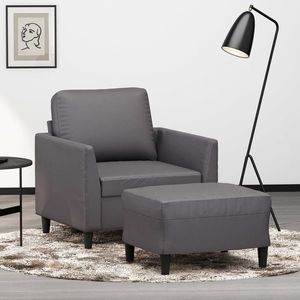 vidaXL Fotoliu canapea cu taburet, gri, 60 cm, piele ecologică imagine