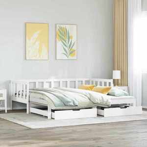 vidaXL Pat de zi cu extensie și sertare fără saltea, alb, 90x200 cm imagine