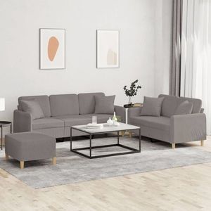 vidaXL Set de canapele cu perne, 3 piese, gri taupe, textil imagine