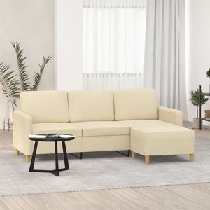 vidaXL Canapea cu 3 locuri cu taburet, crem, 180 cm, material textil imagine