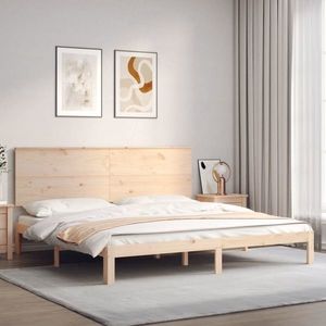vidaXL Cadru de pat cu tăblie Super King Size, lemn masiv imagine