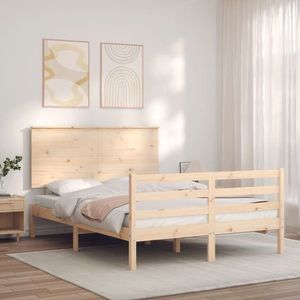 vidaXL Cadru de pat cu tăblie, 140x190 cm, lemn masiv imagine