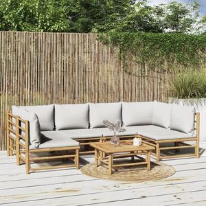 vidaXL Set mobilier de grădină cu perne gri deschis, 7 piese, bambus imagine
