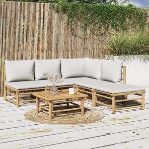 vidaXL Set mobilier de grădină cu perne gri deschis, 6 piese, bambus imagine