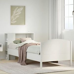 vidaXL Pat cu bibliotecă fără saltea, alb, 90x190 cm, lemn masiv pin imagine