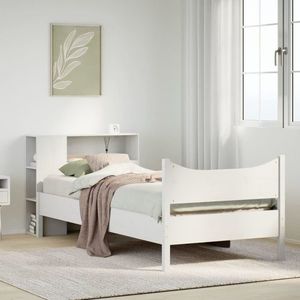 vidaXL Cadru pat fără saltea, alb, 90x190 cm, lemn masiv de pin imagine