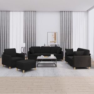 vidaXL Set de canapele cu perne, 4 piese, negru, material textil imagine
