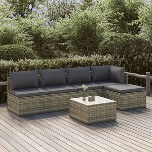 vidaXL Set mobilier de grădină cu perne, 6 piese, gri, poliratan imagine