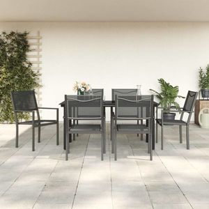 vidaXL Set mobilier de grădină, 7 piese, negru, oțel și textilenă imagine