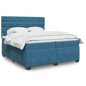vidaXL Pat box spring cu saltea, albastru, 200x200 cm, catifea imagine
