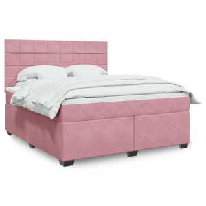 vidaXL Pat box spring cu saltea, roz, 180x200 cm, catifea imagine