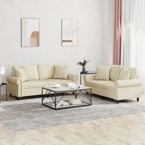 vidaXL Set de canapele cu perne, 2 piese, crem, piele ecologică imagine