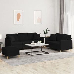 vidaXL Set de canapele cu perne, 3 piese, negru, textil imagine
