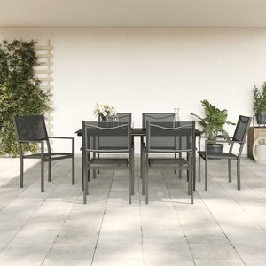vidaXL Set mobilier de grădină, 7 piese, negru, oțel și textilenă imagine