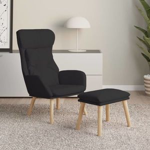 vidaXL Scaun de relaxare cu taburet, negru, textil imagine