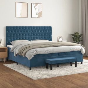 vidaXL Pat box spring cu saltea, albastru închis, 200x200 cm, catifea imagine