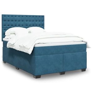 vidaXL Pat box spring cu saltea, albastru, 160x200 cm, catifea imagine