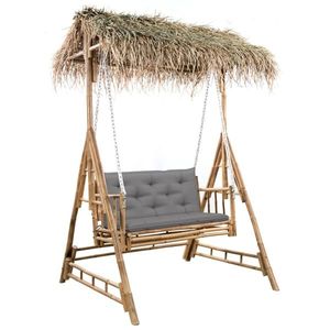 vidaXL Balansoar 2 locuri, frunze de palmier și pernă, 202 cm, bambus imagine