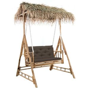 vidaXL Balansoar cu 2 locuri, frunze palmier și pernă, 202 cm, bambus imagine