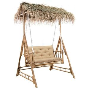 vidaXL Balansoar 2 locuri, frunze de palmier și pernă, 202 cm, bambus imagine
