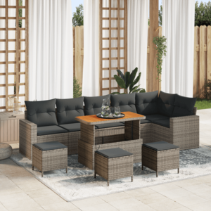 Set de canapea de grădină vidaXL 10 piese cu perne gri Poliratan Acacia imagine