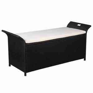 vidaXL Bancă de depozitare cu pernă, negru, 138 cm, poliratan imagine